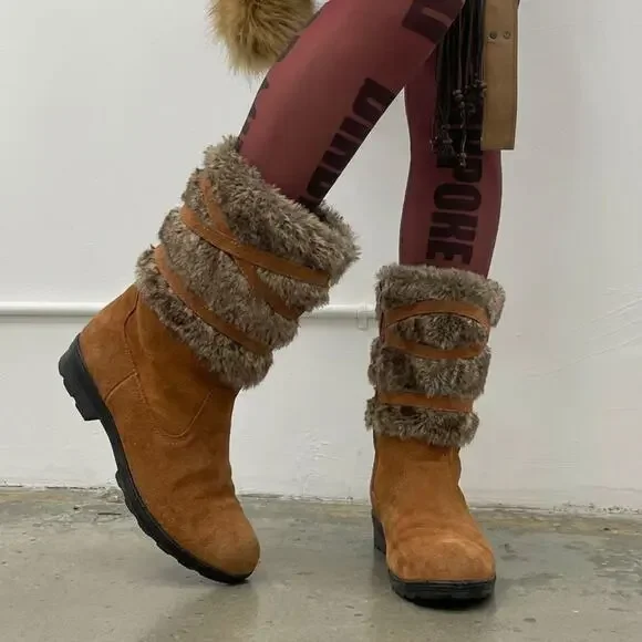 Vintage Wedge Boots Black Knee High Boho Rock Indie Sleaze Isabel Marant Style - Picture 3 of 4